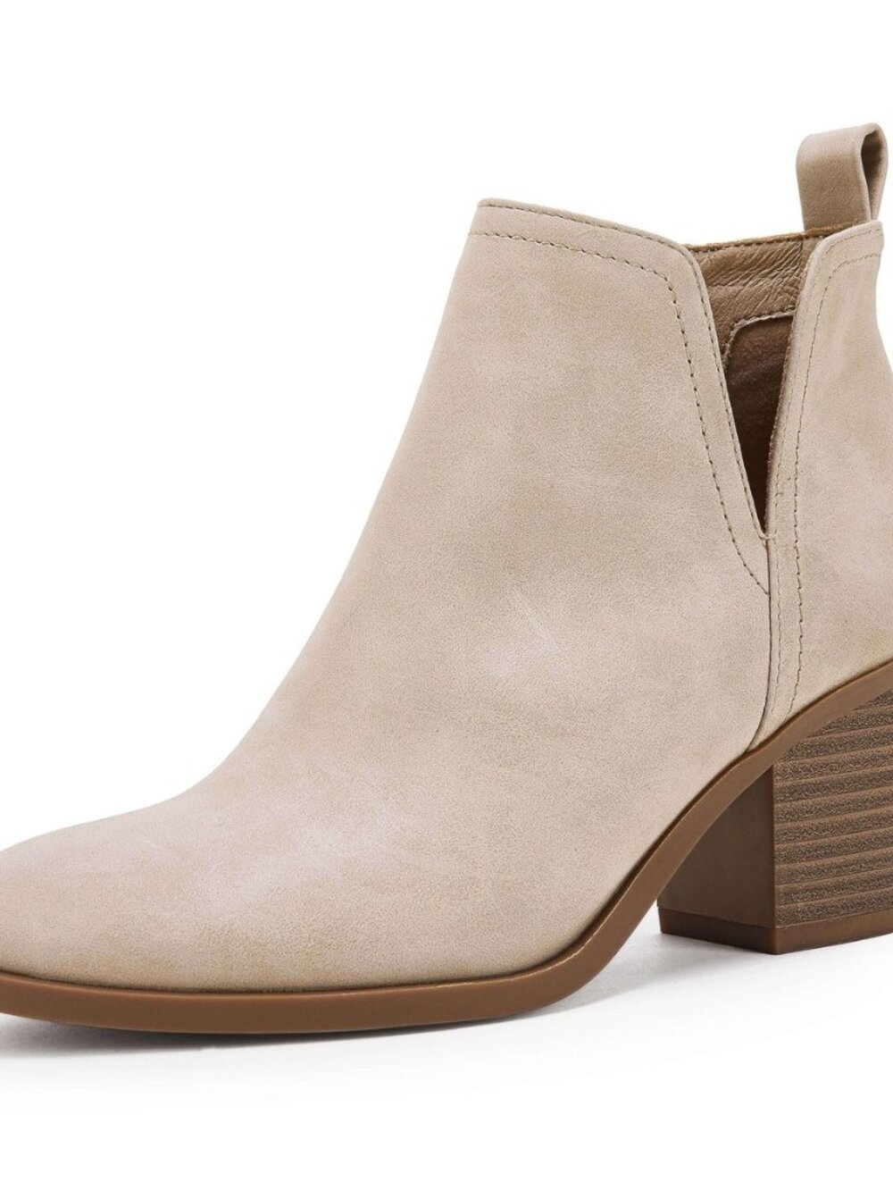 Womens Cut Out Ankle Boots Chunky Stacked Heel Almond Toe Slip on Western